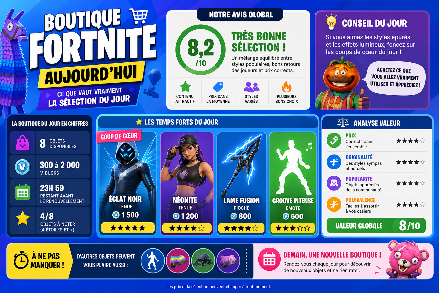Infographie : Boutique Fortnite aujourd'hui : ce que vaut vraiment la sélection du jour
