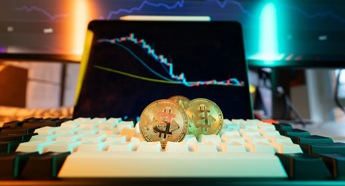 Analyse graphique d’un trader devant un écran avec courbe de crypto monnaie