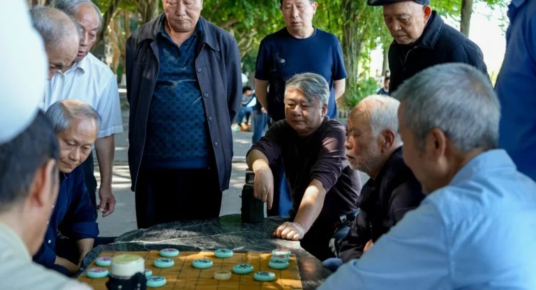 Joueurs devant une table, tuiles de jeu façon chaînes reliées, ambiance studieuse